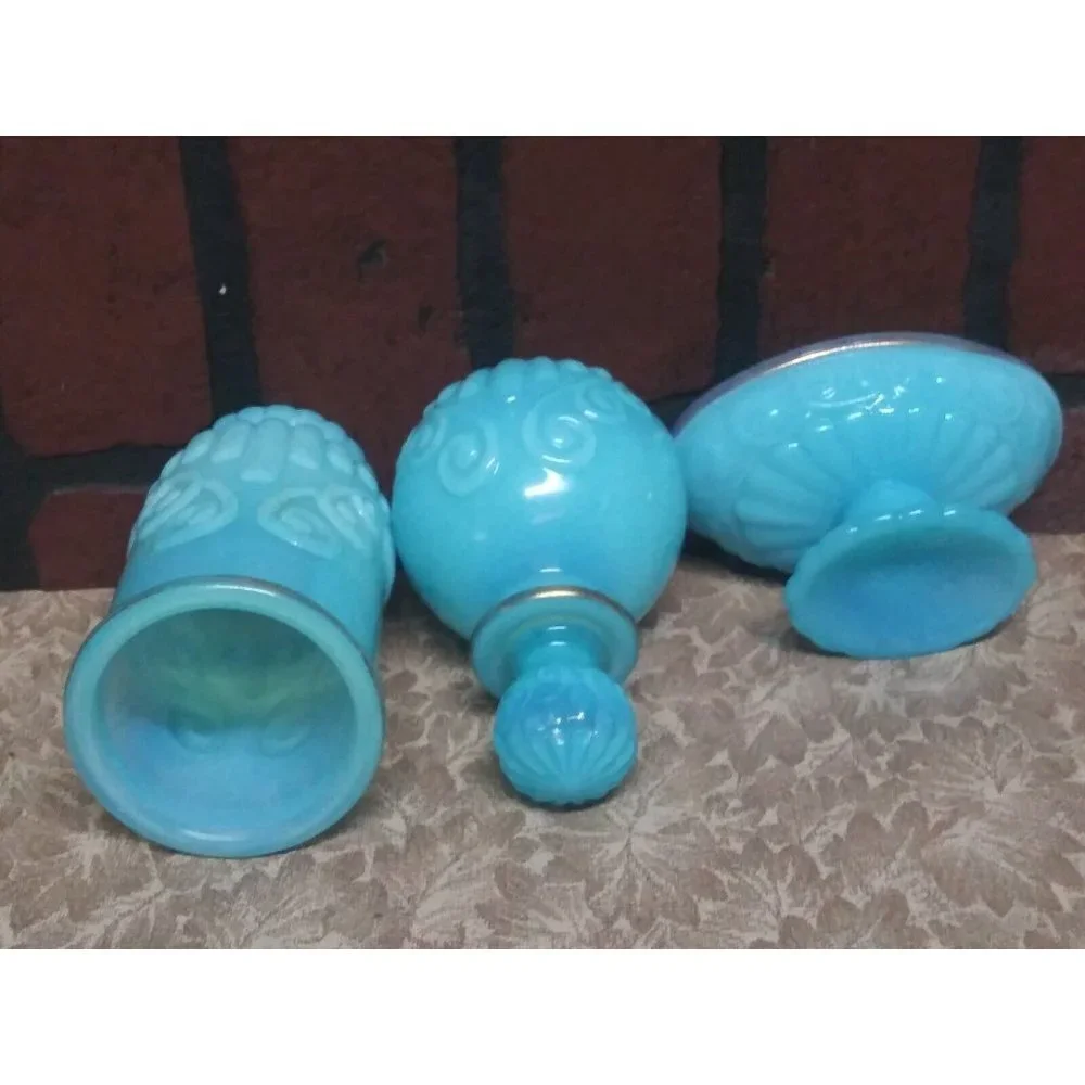 Avon Bristol blue Turquoise 3-pc Bathroom Set Cologne Bottle tumbler soap dish